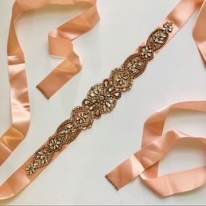 Rose Gold/Blush Crystal Pearl Beaded Wedding Belt